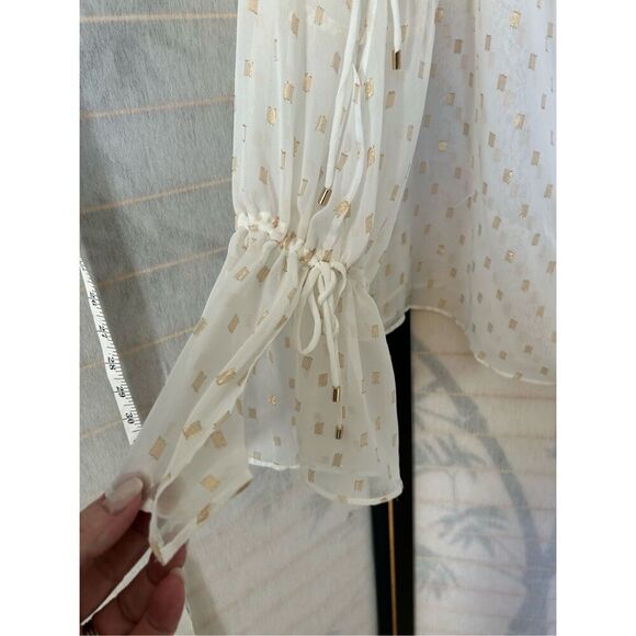 Keepsake the Label White Sheer Blouse with Gold Metallic Accents – Size M - Picture 5 of 10